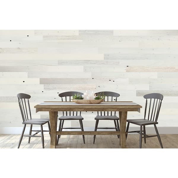 Timberchic 1/8 in. x 4 in. x 12-42 in. Peel and Stick White Wooden Decorative Wall Paneling (40 sq. ft./Box)