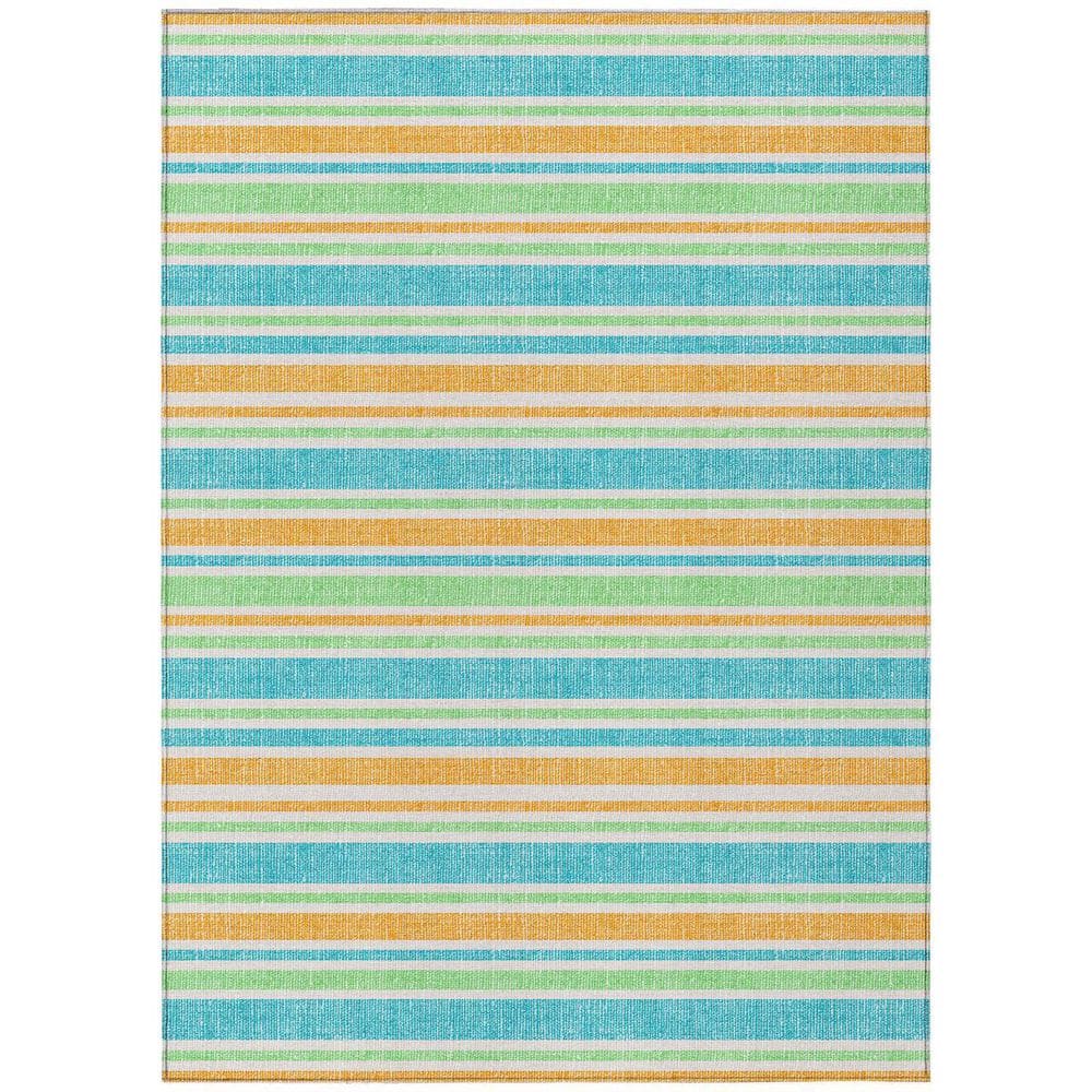 Teal Blue, Yellow, Green 10 ft. x 14 ft. Woven Striped Polyester Rectangle Indoor / Outdoor Area Rug price history on PriceWatchPro
