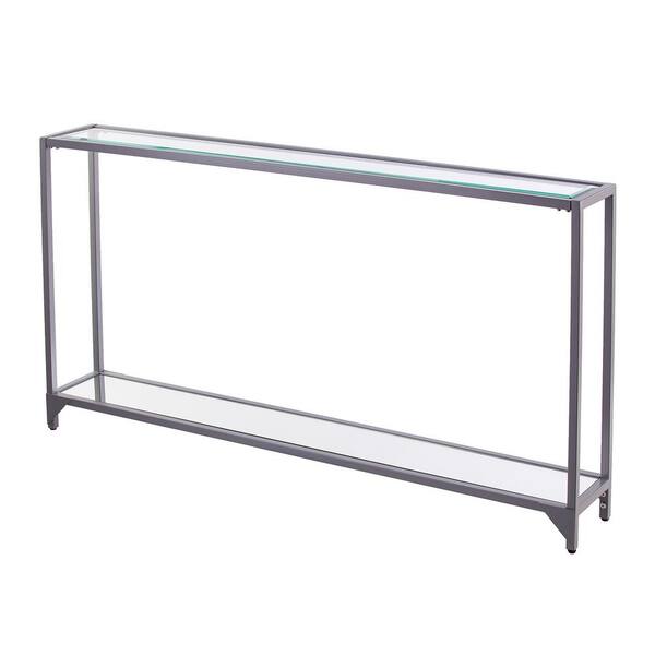 Silver Rectangle Glass Console Table, Extra Large Glass Console Table
