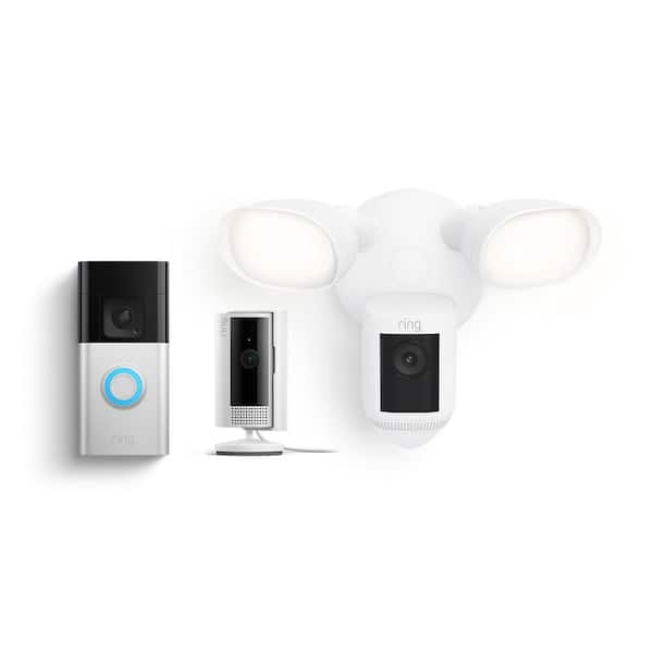 Video Doorbell Battery Plus with Indoor Cam 2nd Gen, White and Floodlight Cam Pro White