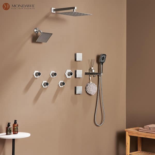 Multi Function Shower Head Shower System with Storage Hook - Brushed Nickel