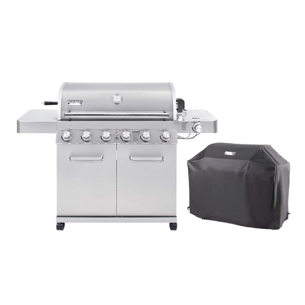 6-Burner Propane Gas Grill in Stainless with LED Controls, Side Burner, Rotisserie Kit, and Grill Cover