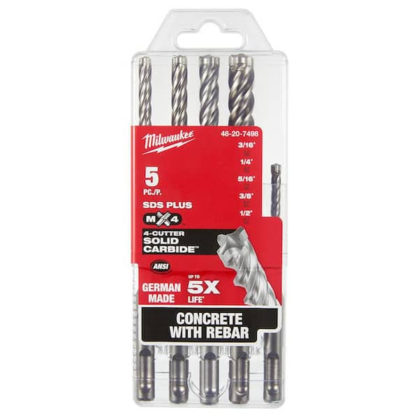 Milwaukee 2-Cutter SDS-PLUS Carbide Hammer Drill Bit Set (5-Piece)  48-20-7490 - The Home Depot