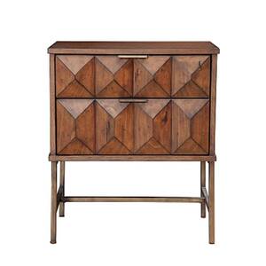 24 in. Brown 2 Drawer Nightstand with Honeycomb Design and Metal Legs