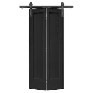 24 in. x 80 in. 1 Panel Shaker Black Painted MDF Composite Bi-Fold Barn Door with Sliding Hardware Kit
