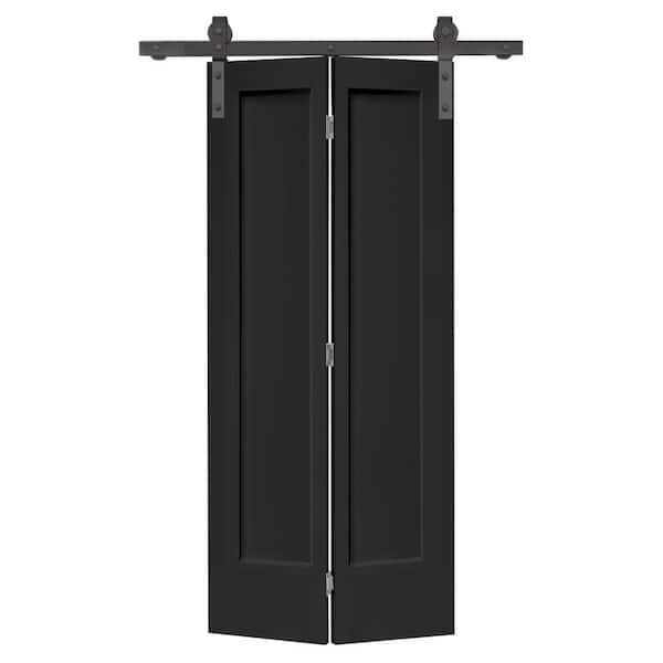 CALHOME 24 in. x 80 in. 1 Panel Shaker Black Painted MDF Composite Bi-Fold Barn Door with Sliding Hardware Kit