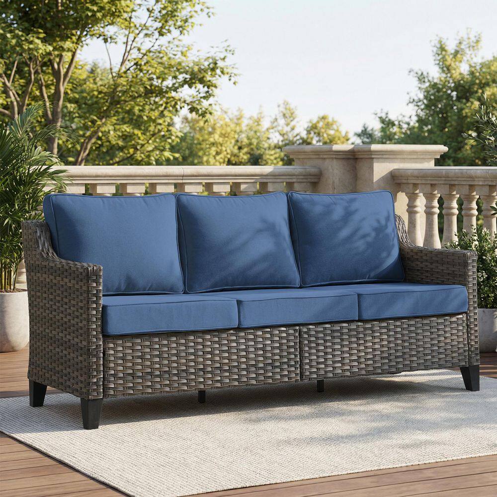 Opohoro Haven Gray Wicker Outdoor 3-Seat Couch Patio Sofa with 4
