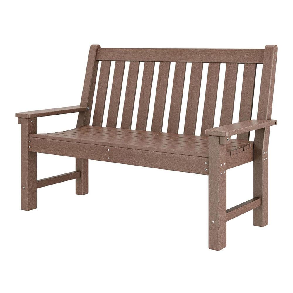 52 in. 2-Person Brown Plastic Outdoor Bench
