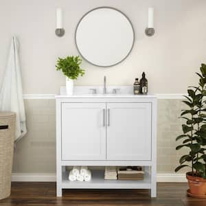 36 in. W x 19 in. D x 38 in. H Bathroom Vanity in White with White Stone Top