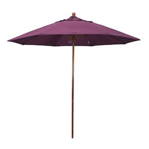 9 ft. Woodgrain Aluminum Commercial Market Patio Umbrella Fiberglass Ribs and Push Lift in Iris Sunbrella