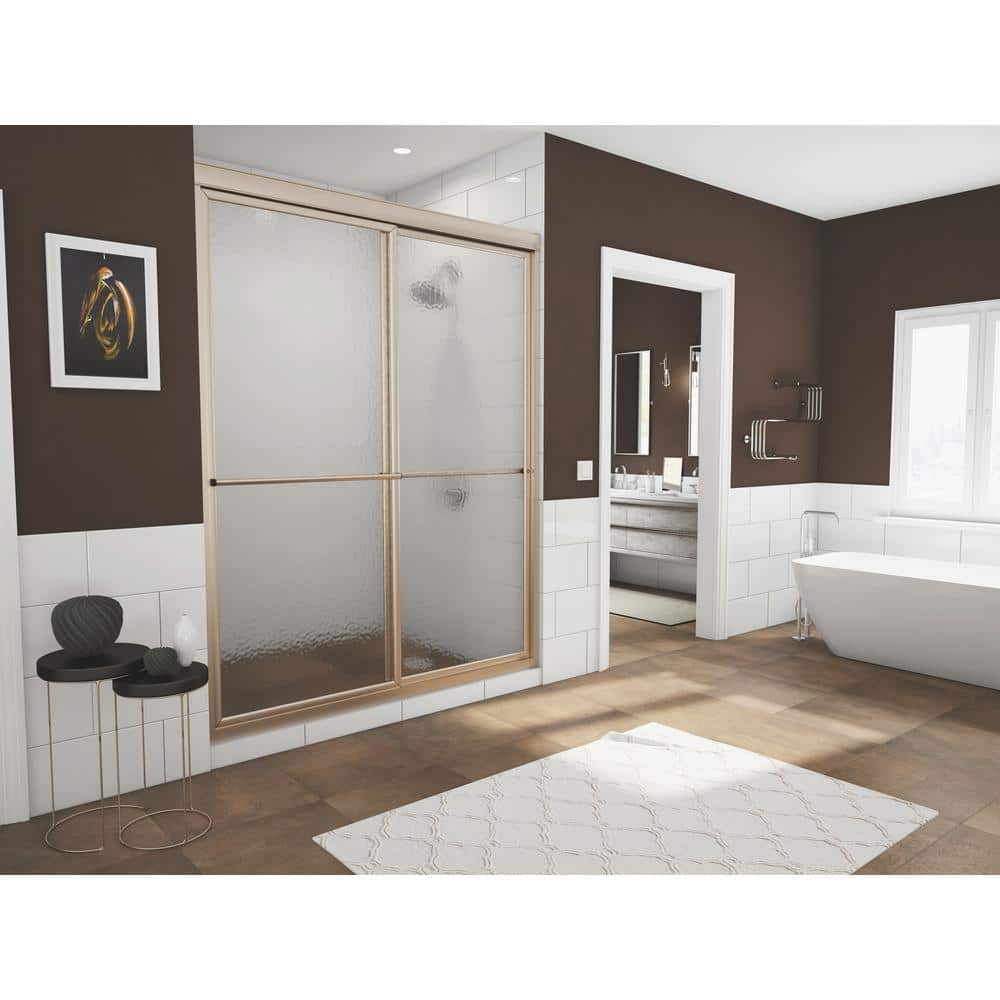 Newport 56 in. to 57.625 in. x 70 in. Framed Sliding Shower Door with Towel Bar in Brushed Nickel and Aquatex Glass price history on PriceWatchPro