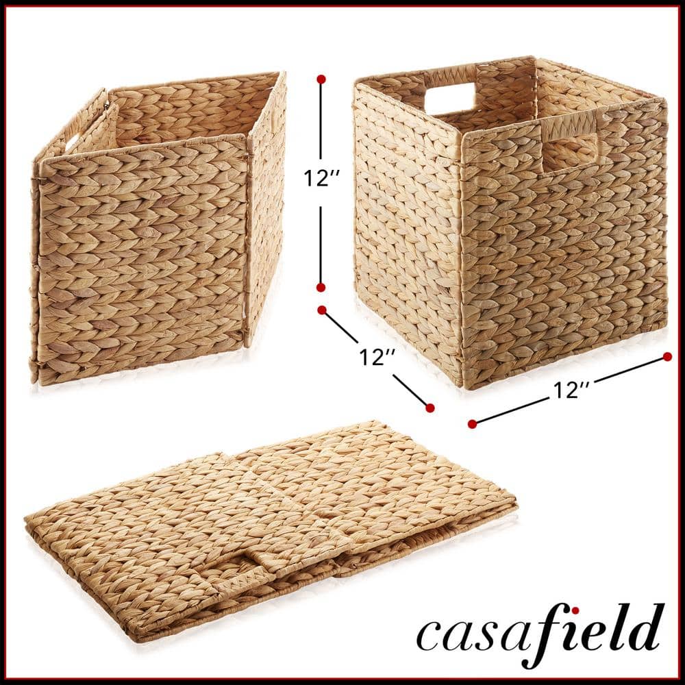 Natural Handwoven Water Hyacinth Square Storage Baskets, Set of 6