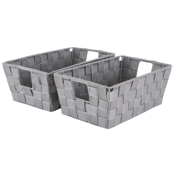 SIMPLIFY Heather Gray Small Woven Strap Shelf Cube Storage Bin (2-Pack)