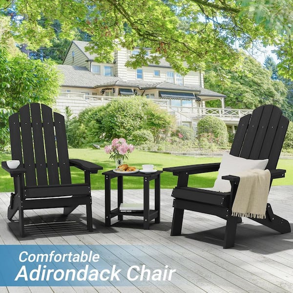 Mximu Black Plastic Outdoor Weather-Resistant Folding Adirondack