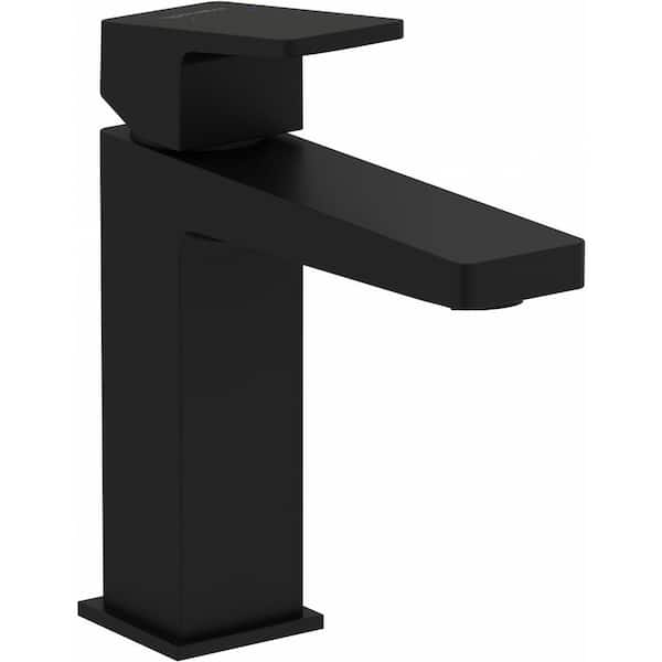 DuraSquare Single Handle Single Hole Bathroom Faucet with Drain Kit Included in Matte Black
