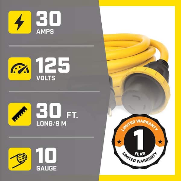 30-Ft. 30-Amp 125-Volt RV Generator Power Cord