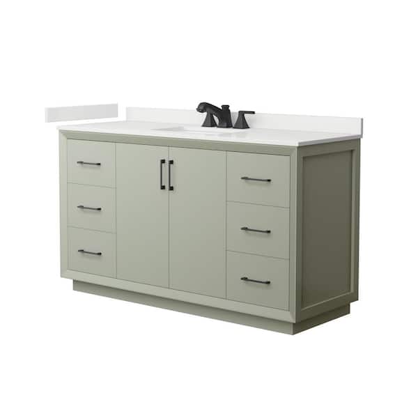 Wyndham Collection Strada 60 in. W x 22 in. D x 35 in. H Single Bath Vanity in Light Green with White Quartz Top