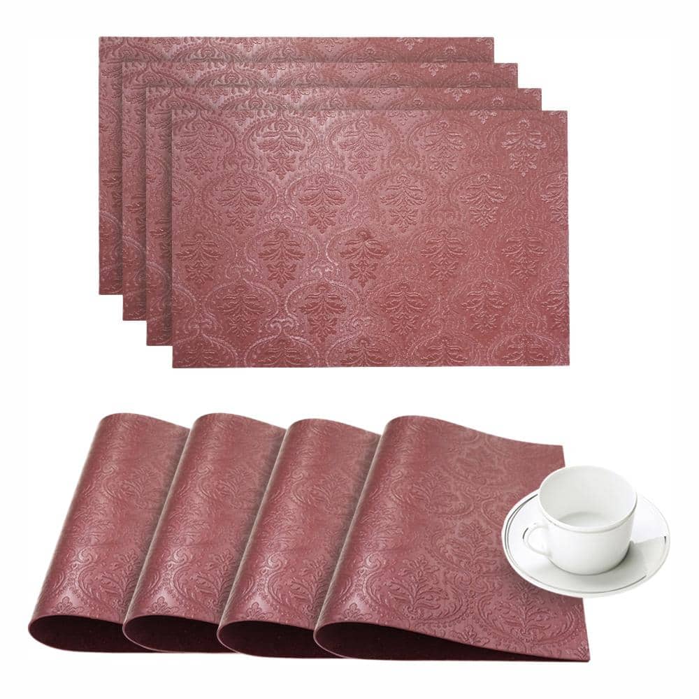 Placemats Set of 8, Washable Dining Table Mats Cloth Place Mats, Elegant Placemats for Valentines Day Holiday, Heat Resistant Kitchen Burgundy Place