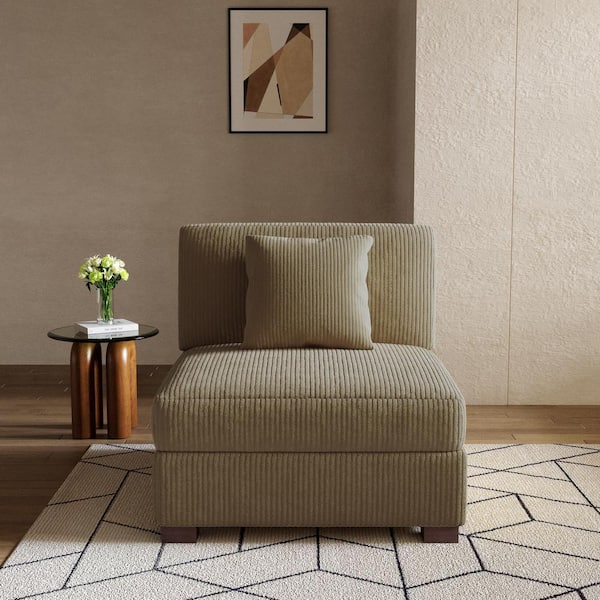 36 in. Camel Rectangle Corduroy Polyester Sectional Center Armless 1-Seat Sofa with One Pillow