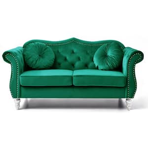 Hollywood 68 in. Round Arm Velvet Rectangle Tufted Straight Sofa in Green