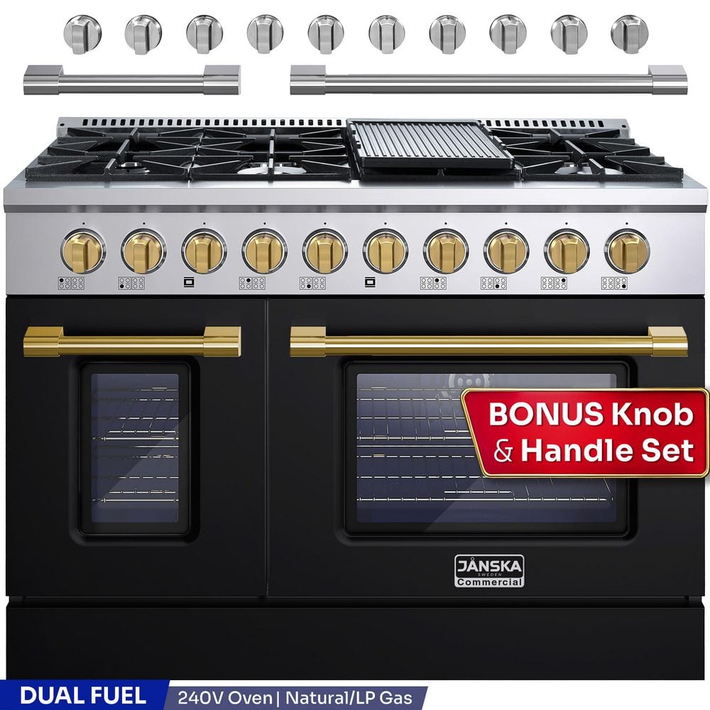 JANSKA Professional 48 in. Freestanding Dual Fuel Range, 8-Burners, 6.7 ...