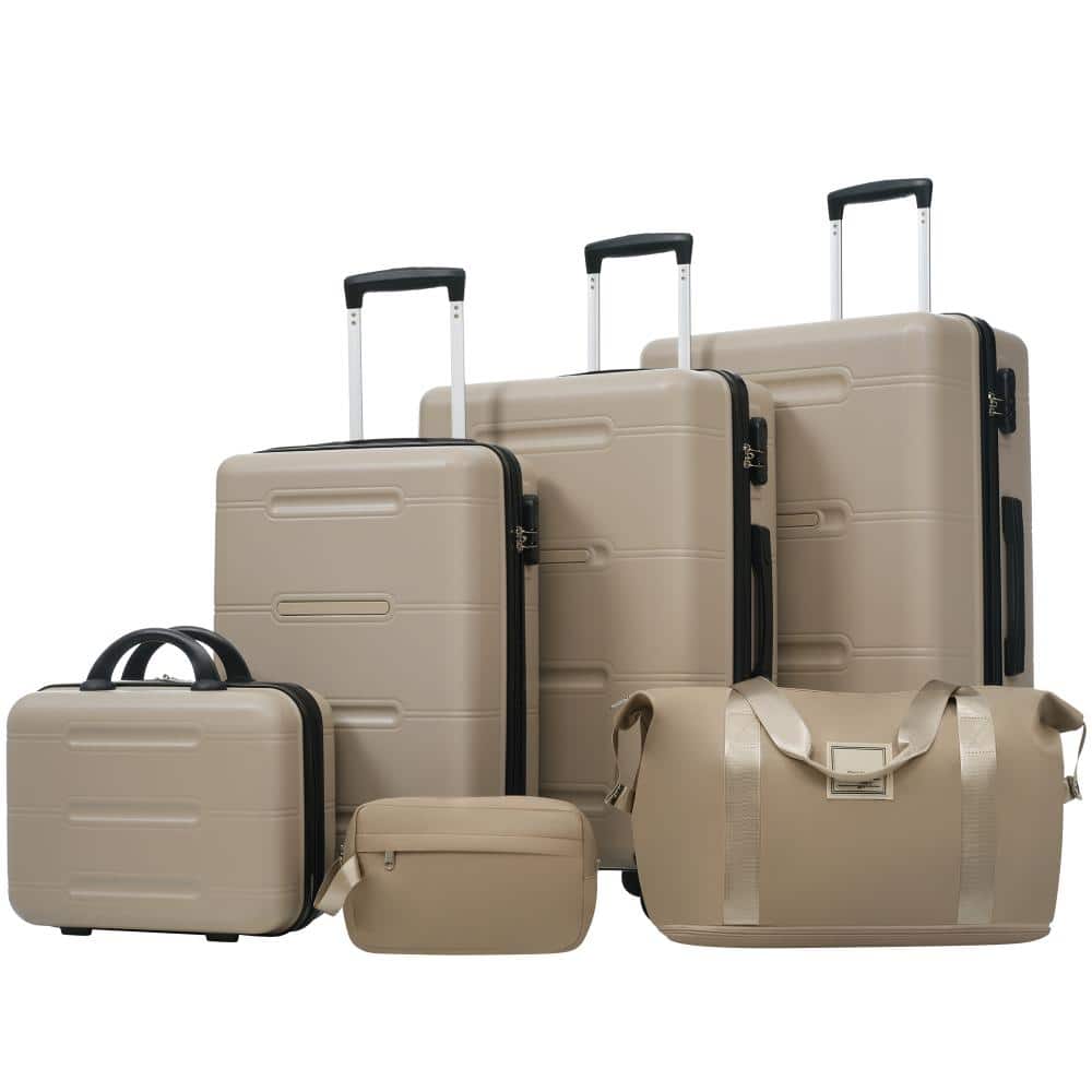 6 of Pieces khaki ABS Hardshell Luggage Set with Double Spinner Wheels, Handle, Password Lock