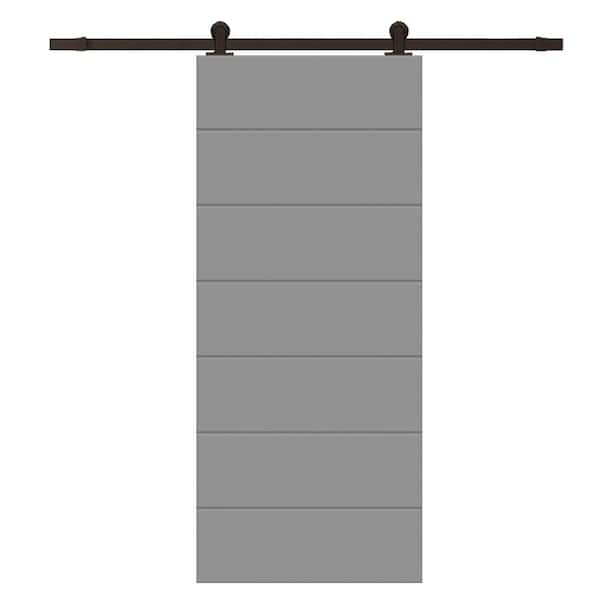 CALHOME 24 in. x 80 in. Light Gray Painted Composite MDF Paneled Interior Sliding Barn Door with Hardware Kit