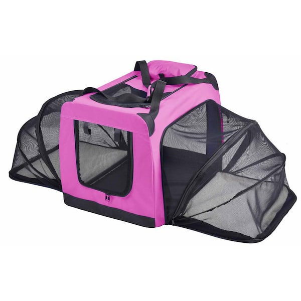 PET LIFE Hounda Accordion Metal Framed Collapsible Expandable Pet Dog Crate - X-Large in Pink