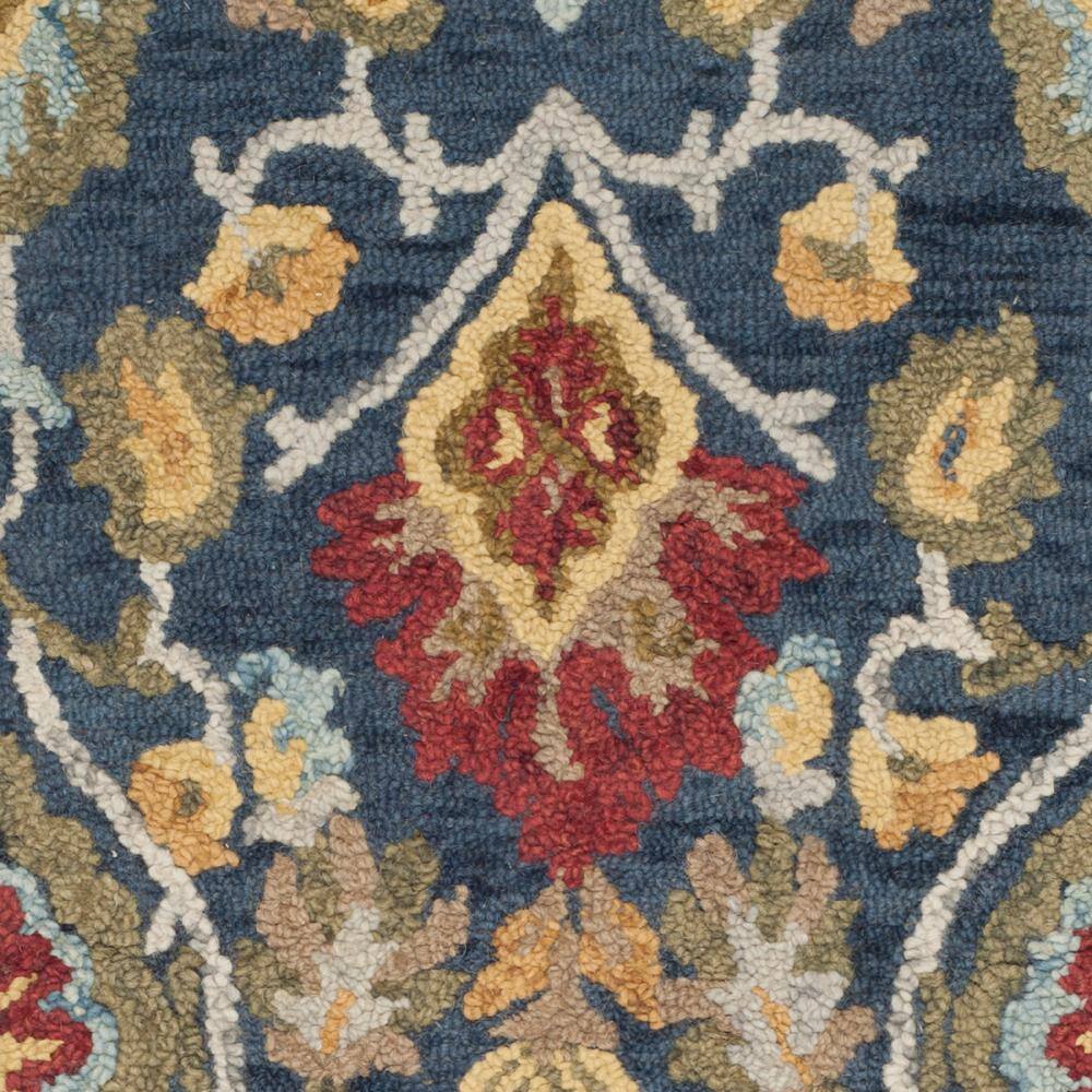 Navy and Multicolor Handmade Wool Floral Runner Rug