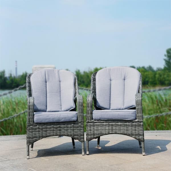 Nefes 2-Piece Outdoor Aluminum Wicker Chair With Gray Cushions-Brown