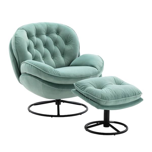 Unbranded Mint Green Velvet Tufted Accent Sofa Chair And Ottoman Set