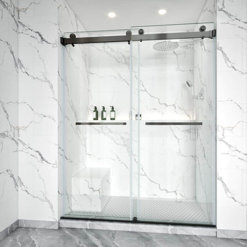 62-66 in. W x 76 in. H Double Sliding Frameless Shower Door in Matte Black with 3/8 in. Clear Glass price history on PriceWatchPro