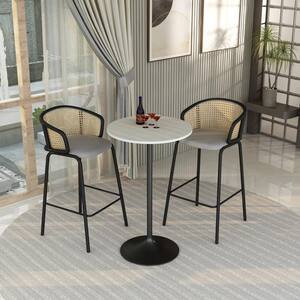 Verve 27 in. Round Bar Height Dining Table with MDF Top and Black Stainless Steel Pedestal Base in Light Natural Wood