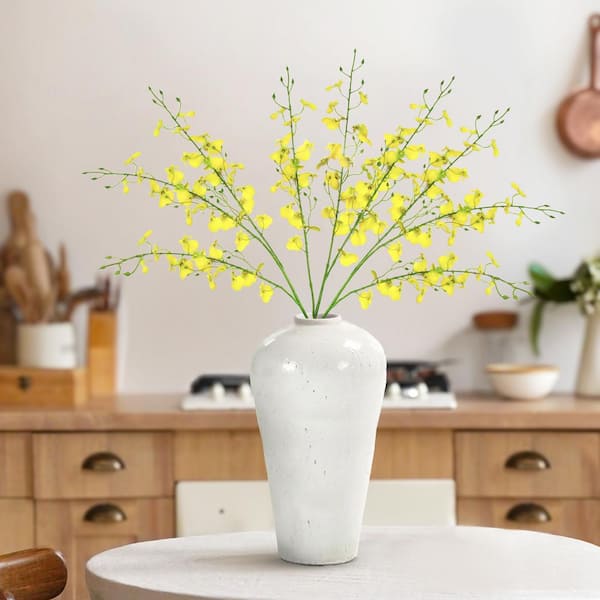 35 in. Yellow Artificial Oncidium Dancing Lady Orchid Flower Stem Spray (Set of 3)