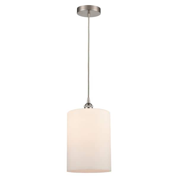 Cobbleskill 60-Watt 1-Light Brushed Satin Nickel Shaded Mini Pendant Light with Painted Glass Shade