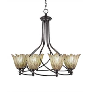 Royale 8 Light Dark Granite Chandelier, Round Chandelier with 7 in. Vanilla Leaf Glass Shades, No Bulbs Included