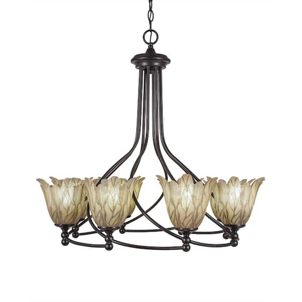 Unbranded Royale 8 Light Dark Granite Chandelier, Round Chandelier with 7 in. Vanilla Leaf Glass Shades, No Bulbs Included