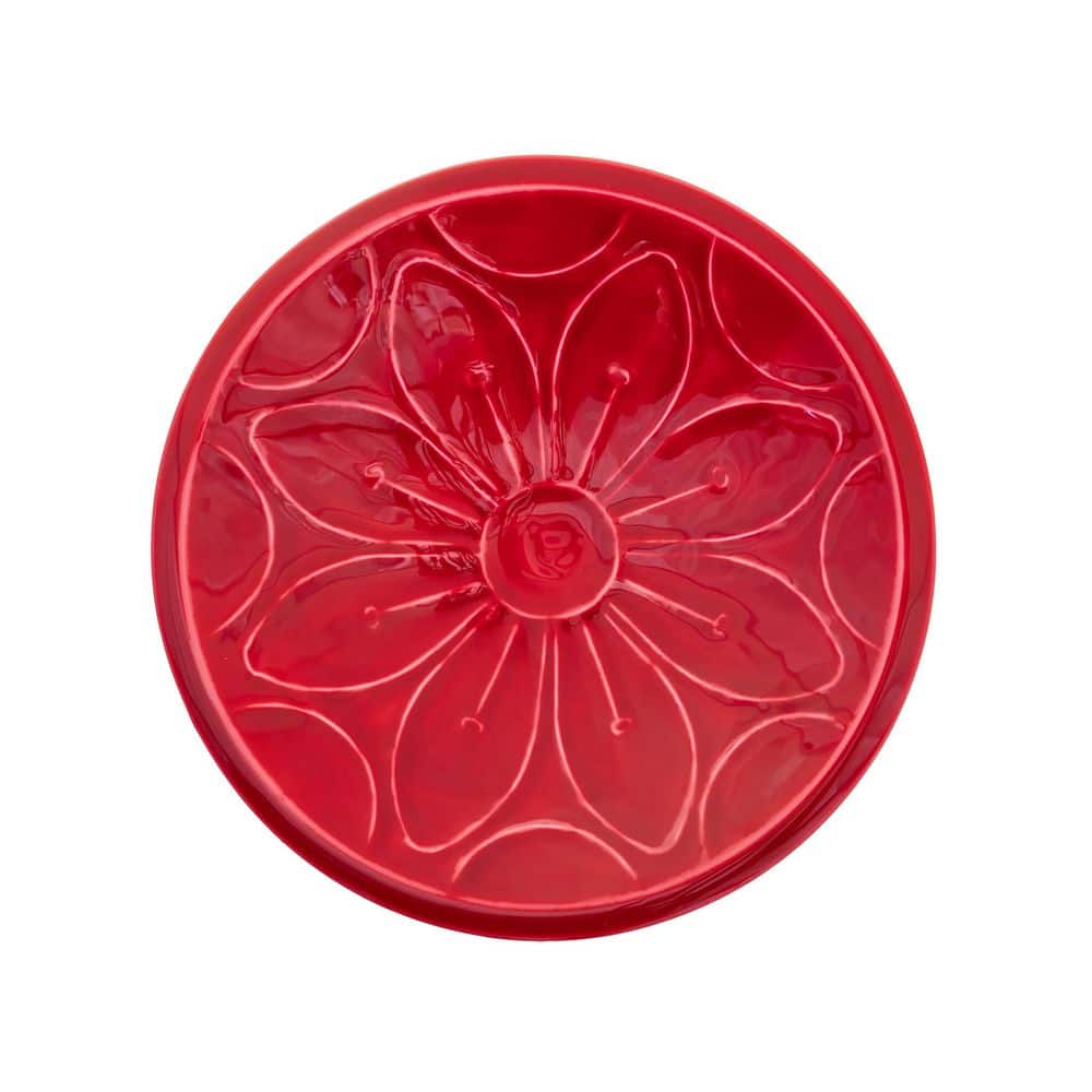 Petunia Red Glass Enamel Birdbath with Solid Brass Stake