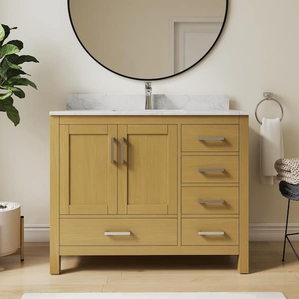 Thera 42 in. W x 22 in. D x 34 in. H Freestanding Bath Vanity in Oak with Large Vein White Cultured Marble Top