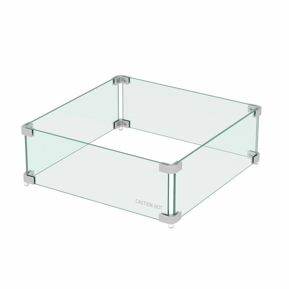 Fire Pit Square Flame Guard Screen, 22.5 in. x 22.5 in. Clear Tempered Glass Fire Table Wind Guard Shield
