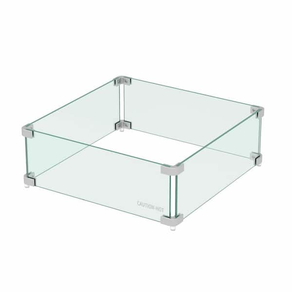 WESTIN OUTDOOR Fire Pit Square Flame Guard Screen, 28.5 in. x 28.5 in. Clear Tempered Glass Fire Table Wind Guard Shield