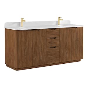 Abuja 72 in. W x 22 in. D x 33.9 in. H Double Bath Vanity in Oak Weathered Brown with White Engineered Stone Top