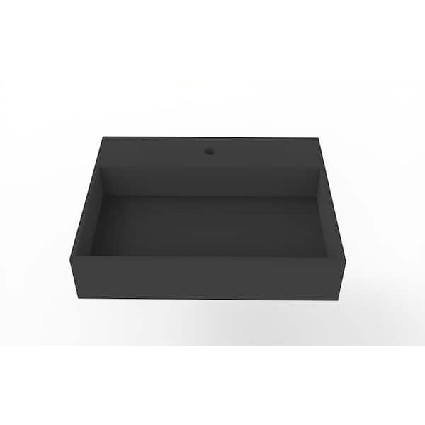 castellousa Juniper 24 in. Wall Mount Solid Surface Rectangular Single Basin Non Vessel Bathroom Sink in Matte Black