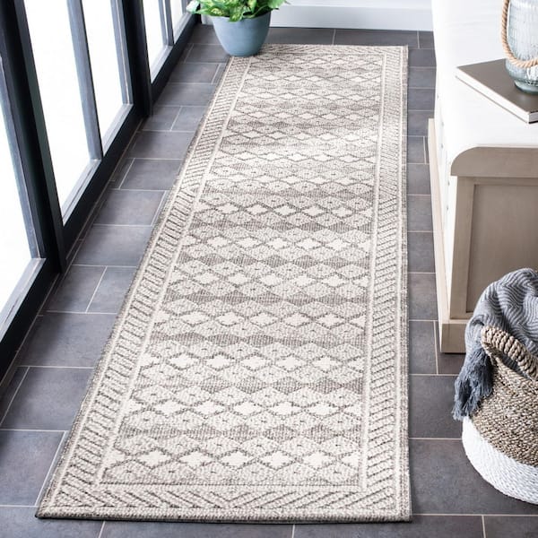 Global Light Gray/Dark Gray 2 ft. x 8 ft. Border Diamond Indoor/Outdoor Runner Rug