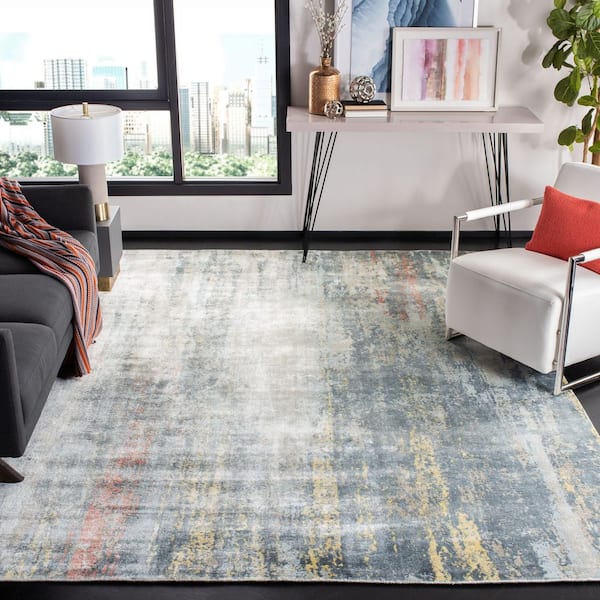 Mirage 9 ft. x 12 ft. Blue/Gray Distressed Striped Marle Area Rug
