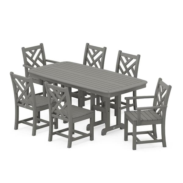 POLYWOOD Chippendale Slate Grey 7-Piece Plastic Outdoor Patio Dining Set
