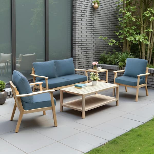 24 in. x 24 in. Sunbrella 4-Piece Deep Seat Outdoor Cushion Deep Seating Patio Cushions in Spectrum Denim Blue