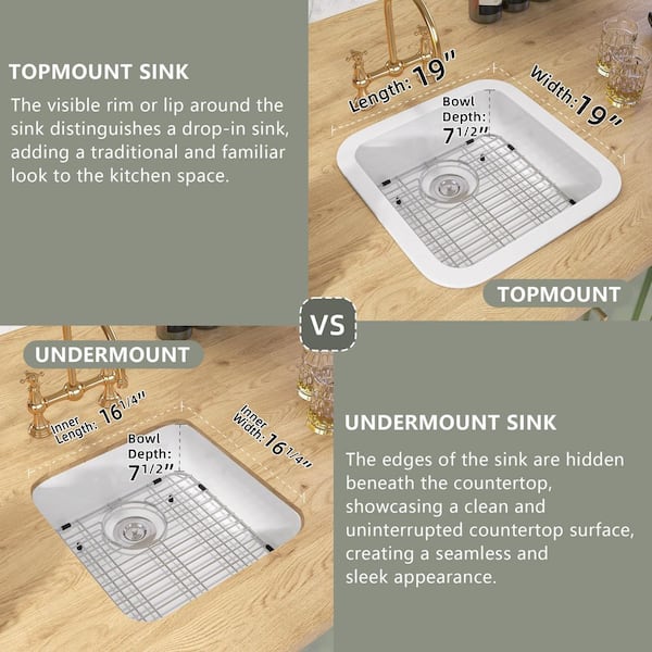 NTQ 19 in. White Kitchen Sink Drop-in/Undermount Kitchen Sink