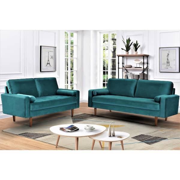 US Pride Furniture Villeda 2-piece Dark Blue Velvet Living Room