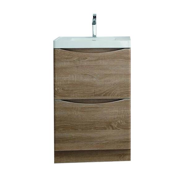 Smile 24 in. W x 16 in. D x 33.50 in. H Bathroom Vanity in White Oak with White Acrylic Top with White Sink